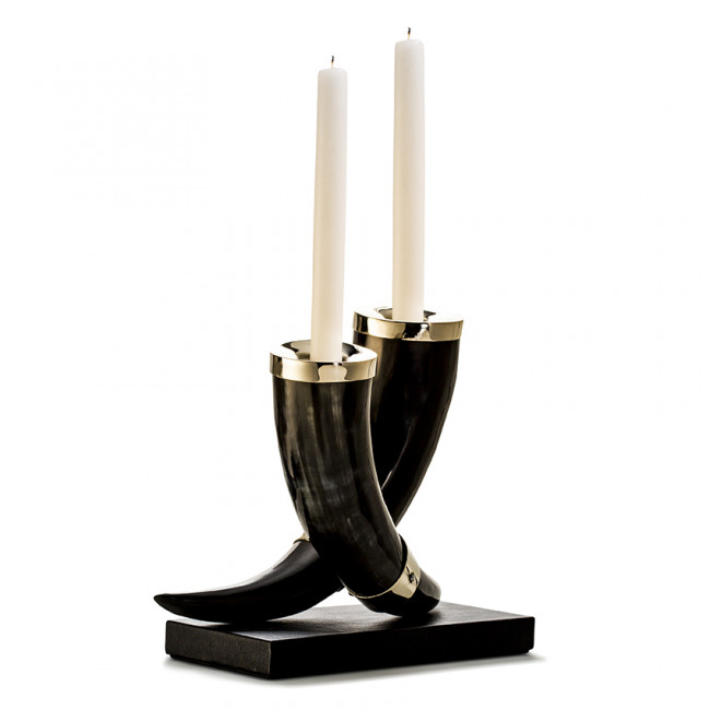 Dark Horn Leather Candle Holder 8.7'' X 3.9'' X 8.7''