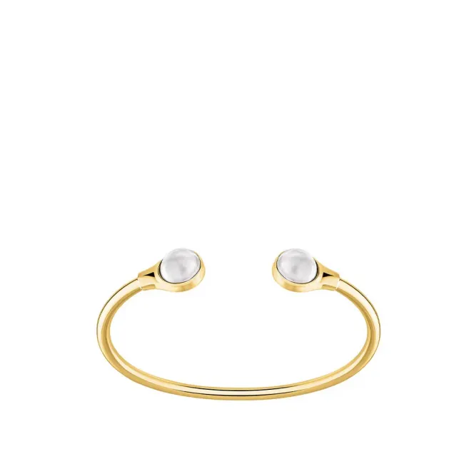 Cabochon Flexible Bangle White Pearly Clear Crystal, 18K Yellow Gold-Plated, Small