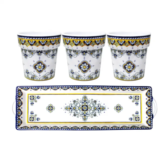 Sorrento Melamine Set of 3 Small Herb Pots with Matching Rectangle Tray