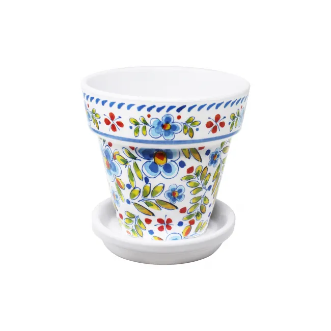 Madrid White Melamine 5" Tall x 5.25" Diam Small Flower Pot with Drainage Hole and 4.75" Saucer