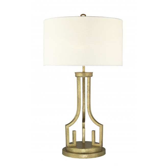 Lemuria Large Buffet Lamp Distressed Gold and White Drum Shade