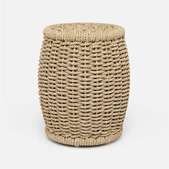Arla Indoor/Outdoor Stool Natural 15"D x 18"H Twisted Faux Rope