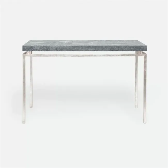 Benjamin Console Table Texturized Silver Steel 48"L x 18"W x 31"H Realistic Faux Shagreen Cool Gray