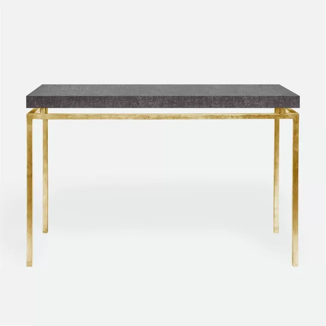 Benjamin Console Table Texturized Gold Steel 60"L x 18"W x 31"H Faux Linen Charcoal