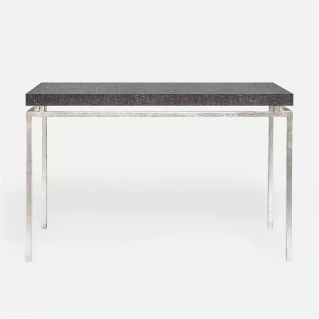 Benjamin Console Table Texturized Silver Steel 60"L x 18"W x 31"H Faux Linen Charcoal