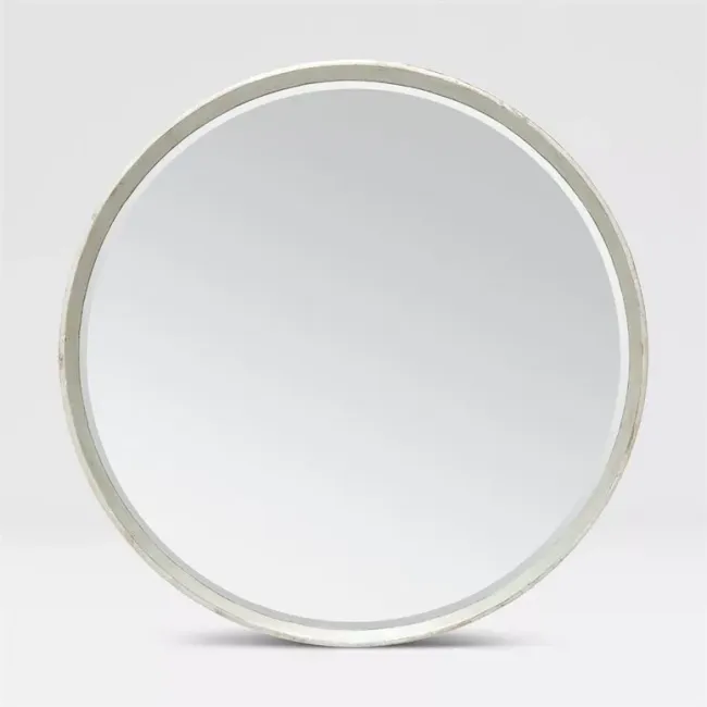 Thadeus 31"Diam Round Metalized Silver Wood Mirror