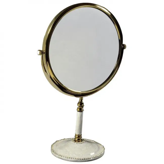 Audrey Moonglow Enamel/Gold Trim 3X Magnifying Mirror (13.75"H x 9"W)