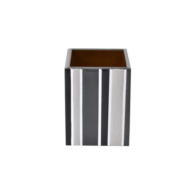 Catalina/Coordinated Enamel Stripes Gray/Silver Straight Wastebasket + Liner (8.75"L X 7"W X 11.5"H)