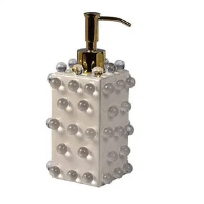 Roxy Ecru Enamel/Gold  Lotion/Soap Dispenser (2.75"W x 8.25"H)