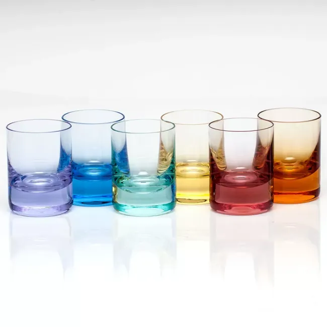 Moser Whisky Spirits Glass Plain Set of Six Basic Colors 60 Ml  (Alexandrite, Aquamarine, Beryl, Eldor, Rosalin, Topaz)