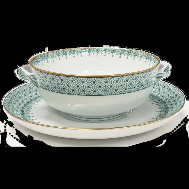 Green Lace Cream Soup & Saucer