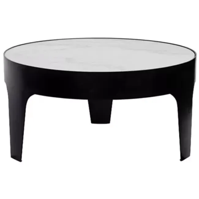 Cylinder Round Coffee Table, Black Metal with Quartz Top