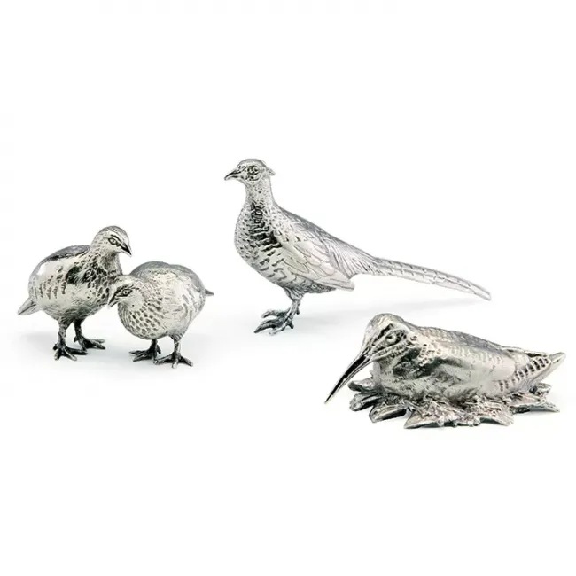 Bird Figurines Partridge 3.1 in long x 2.2 in high Silver Plated Bronze