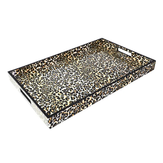 Lacquer Leopard Stationery Box 12.5" x 9.5" x 2.75"H