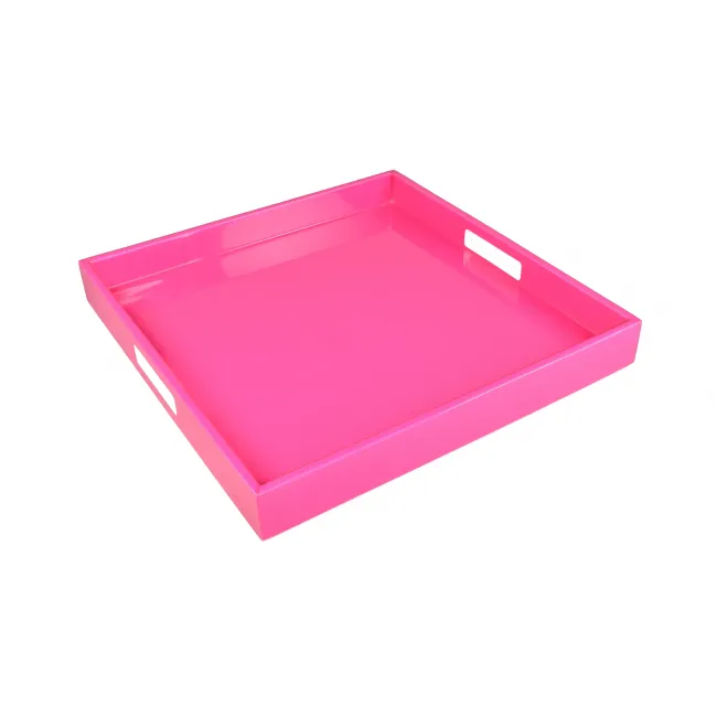 Lacquer Hot Pink Square Tray 16" x 16" x 2"H