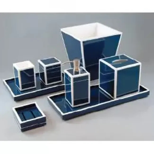Lacquer Navy Blue/White Trim Stationery Box 12.5" x 9.5" x 2.75"H
