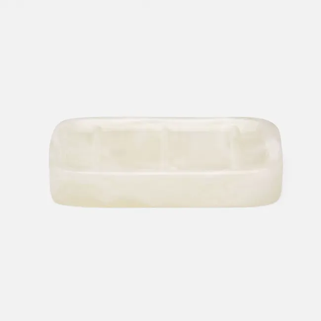 Abiko Pearl White Soap Dish W/ Rounded Edges Rectangular Cast Resin
