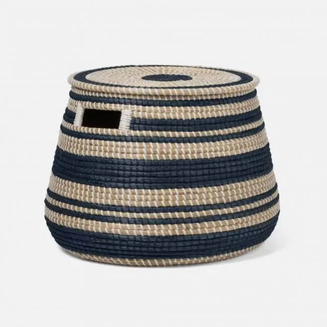 Arley Blue/Natural Basket With Lid Seagrass