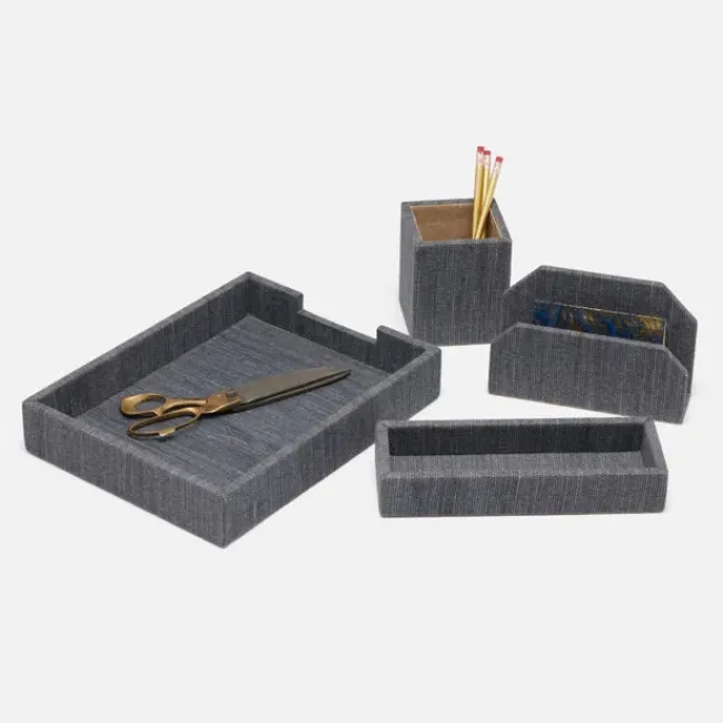Galway Slate Blue Letter Tray Set: Letter Tray Envelope Holder Pencil Tray And Pencil Holder C