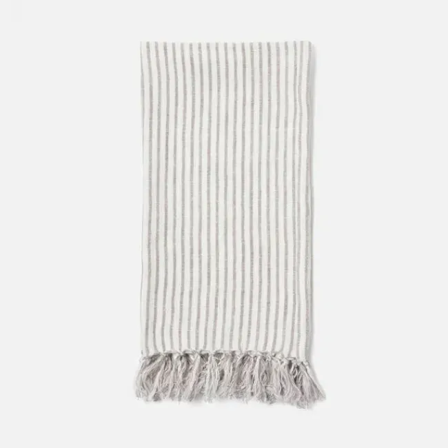 Nicosia White/Gray Guest Towel With Fringe 100% Linen 180 Gsm Pack/3
