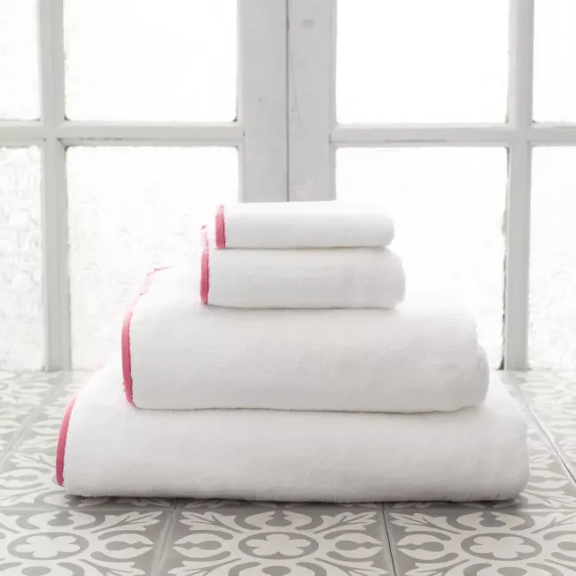 Signature Banded White/Coral Hand Towel