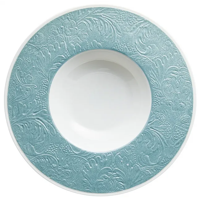 Italian Renaissance Irise Sky Blue French Rim Soup Plate with engraved rim 10.6 Sky Blue