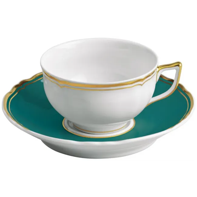 Mazurka Gold Turquoise Tea Saucer Extra 6.3 in