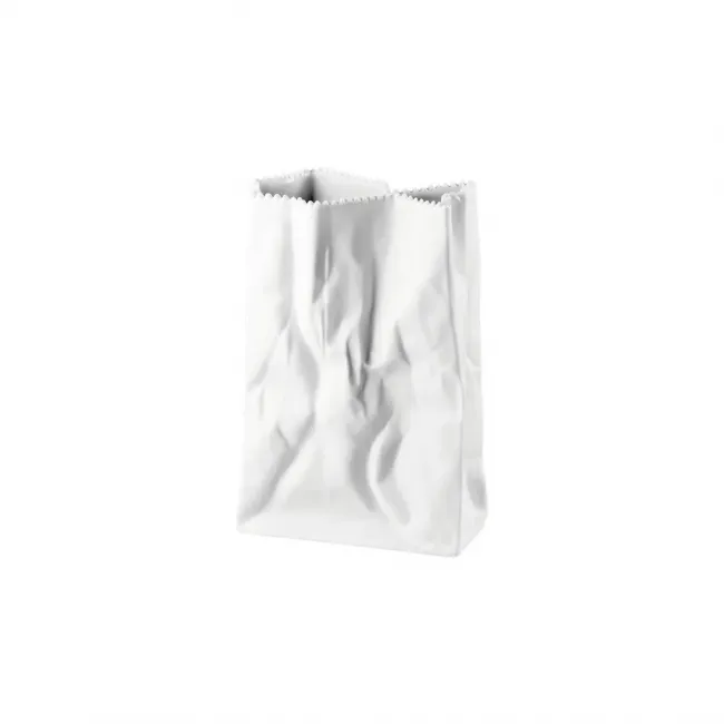 Bag Vase/ Do Not Litter Vase, White-Matte 7 in