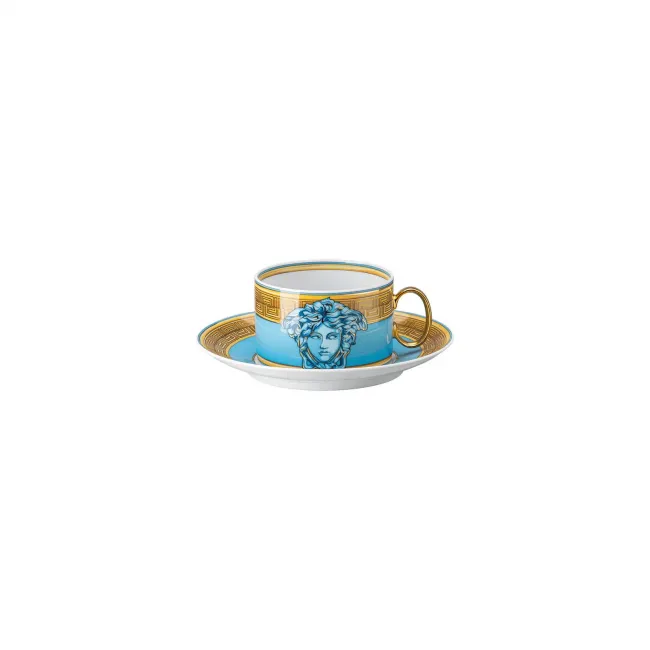 Medusa Amplified Blue Coin Tea Cup & Saucer 6 1/4 in
