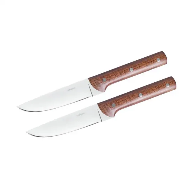 Porterhouse Steak Knife Set, 2 Pcs, Smooth Blade, Gift Boxed 10 in 18/10 Stainless Steel Blade, Wooden Handle
