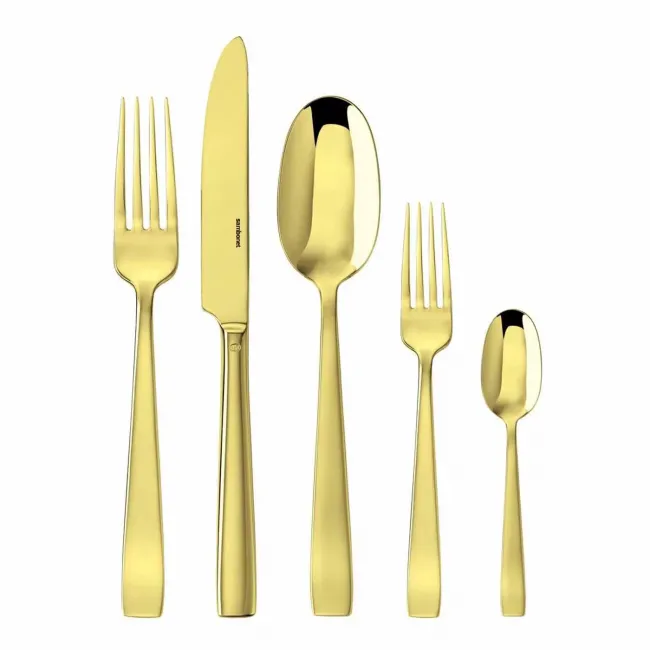 Flat Pvd Gold 5-Pc Place Setting Solid Handle 18/10 Stainless Steel Pvd Mirror (Special Order)