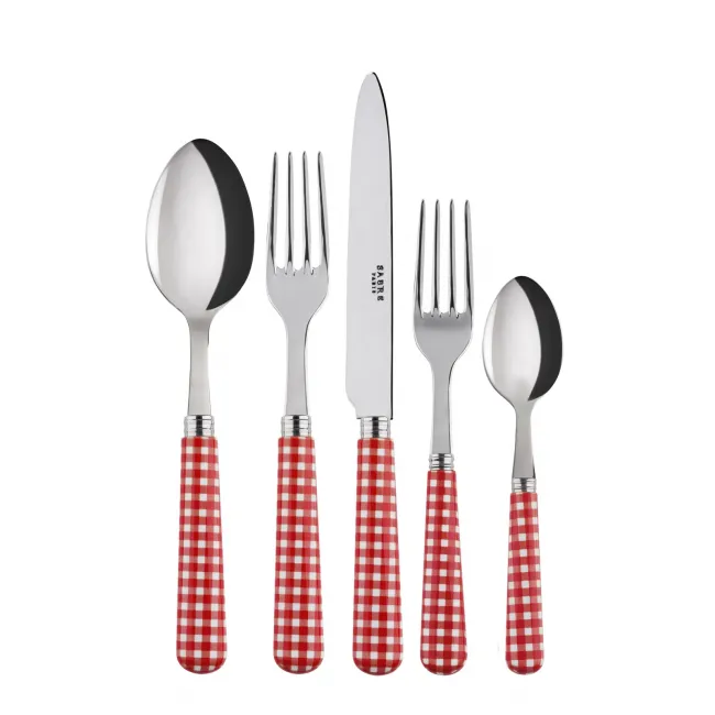 Gingham Red 5-Pc Setting (Dinner Knife, Dinner Fork, Soup Spoon, Salad Fork, Teaspoon)