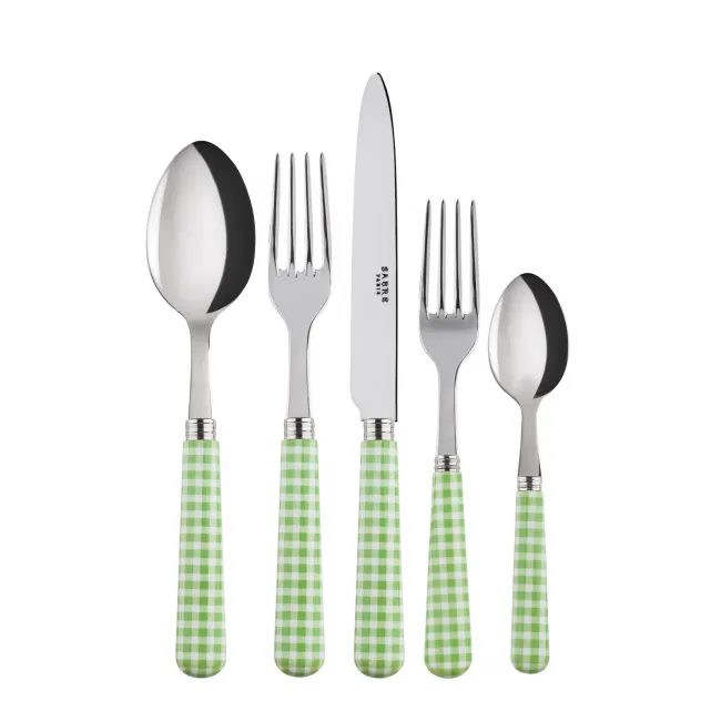 Gingham Garden Green 5-Pc Setting (Dinner Knife, Dinner Fork, Soup Spoon, Salad Fork, Teaspoon)