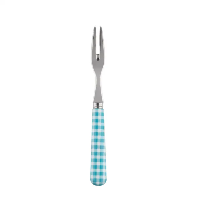 Gingham Turquoise Cocktail Fork 5.75"