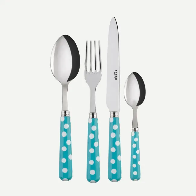 White Dots Turquoise 4-Pc Setting (Dinner Knife, Dinner Fork, Soup Spoon, Teaspoon)