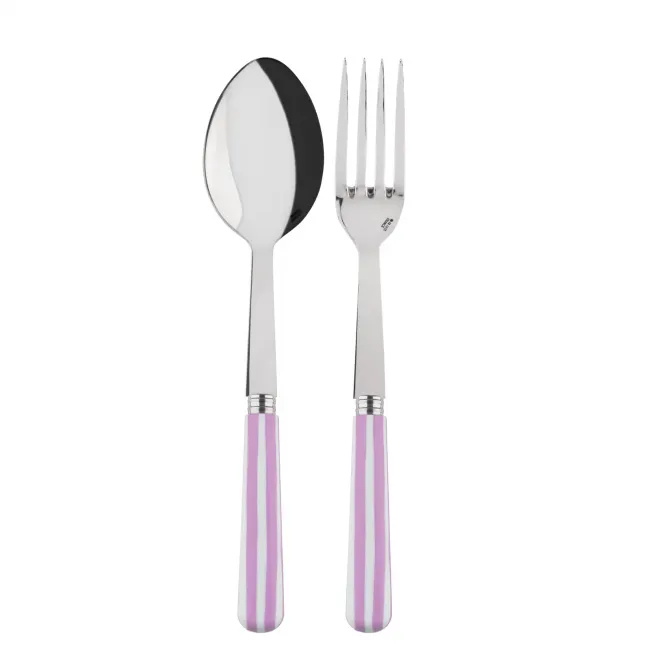 White Stripe Pink 2-Pc Serving Set 10.25" (Fork, Spoon)