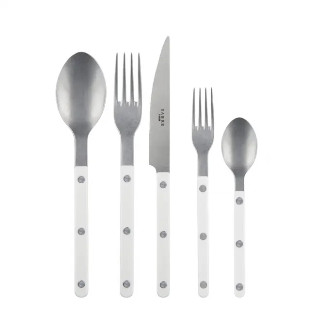 Bistrot Vintage White 5-Pc Setting (Dinner Knife, Dinner Fork, Soup Spoon, Salad Fork, Teaspoon)