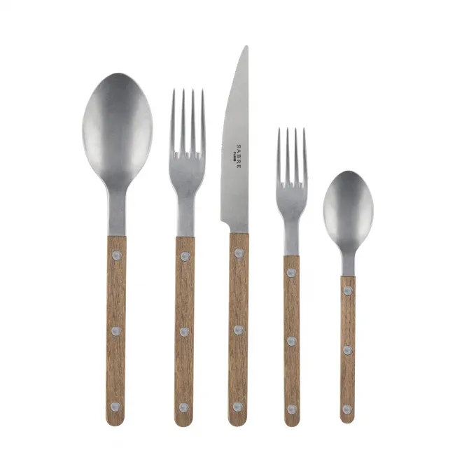 Bistrot Vintage Teak 5-Pc Setting (Dinner Knife, Dinner Fork, Soup Spoon, Salad Fork, Teaspoon)