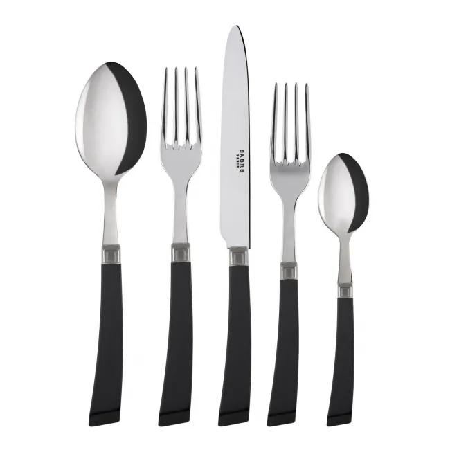 Numéro 1 Black Wood 5-Pc Setting (Dinner Knife, Dinner Fork, Soup Spoon, Salad Fork, Teaspoon)