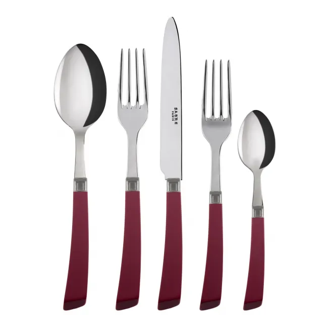 Numero 1 Burgundy 5-Pc Setting (Dinner Knife, Dinner Fork, Soup Spoon, Salad Fork, Teaspoon)