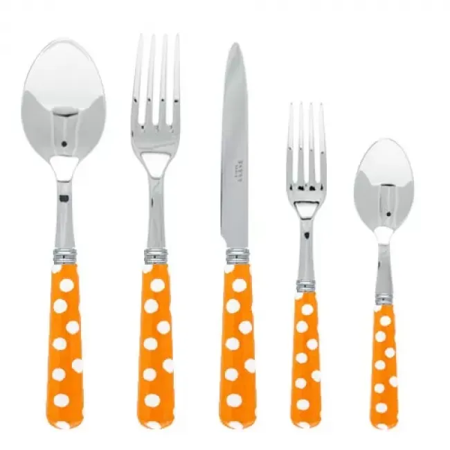White Dots Orange 5-Pc Setting (Dinner Knife, Dinner Fork, Soup Spoon, Salad Fork, Teaspoon)