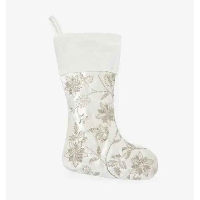 Allegria Beaded Floral Stocking Ivory/Silver