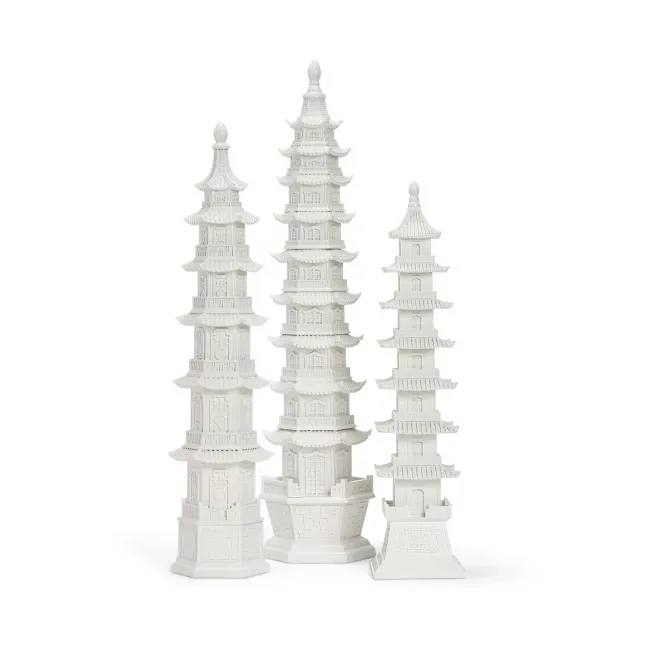 Set of 3 White Pagoda Decor Resin