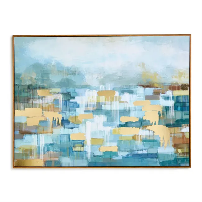 Golden Moments, Abstract Wall Art Framed Canvas with Hand Painting Canvas