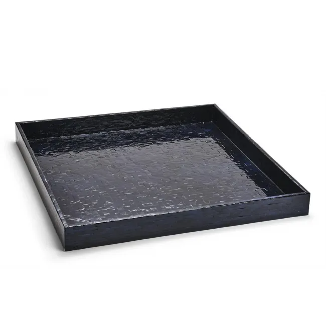 Midnight Blue Gallery Tray with Herringbone Pattern Mother of Pearl