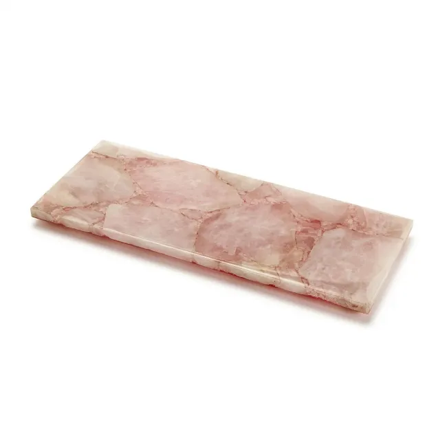 Rose Quartz Decorative Footed Tray Genuine Agate/Stainless Steel
