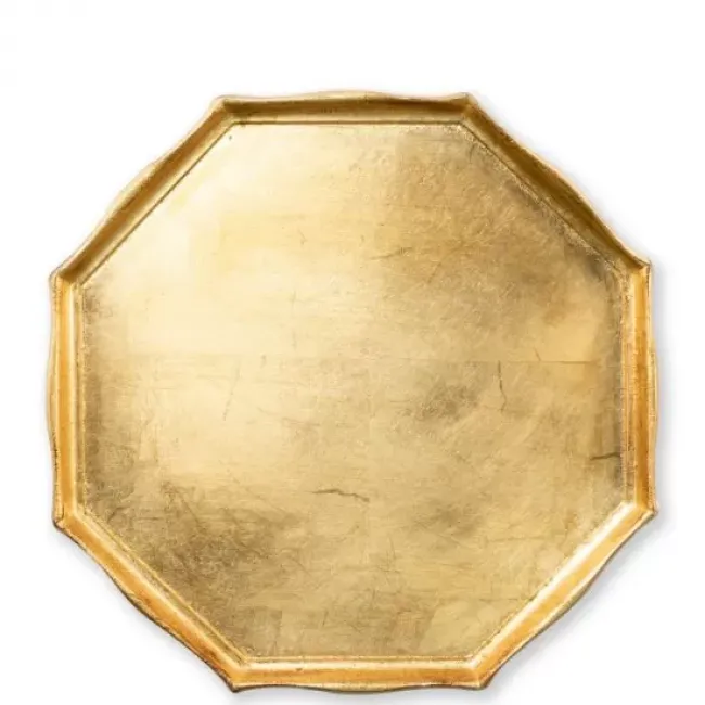 Florentine Wooden Accessories Gold Octagonal Tray 14.5"D
