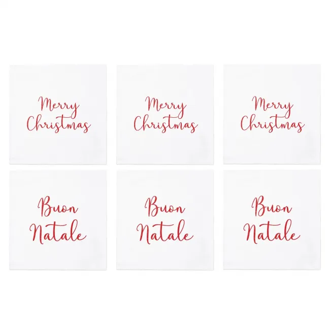Papersoft Napkins Merry Christmas/Buon Natale Cocktail Napkins (Pack of 20) - Set of 6 5"Sq (Folded) 10"Sq (Flat)
