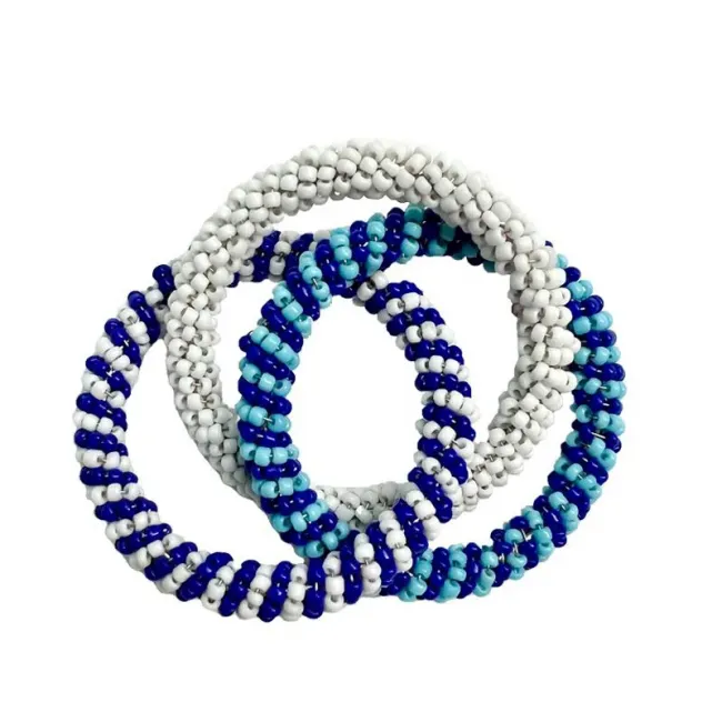 Beaded Navy/White/Turquoise Napkin Ring