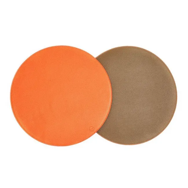 Round Reversible Taupe/Orange 15" Round Placemat